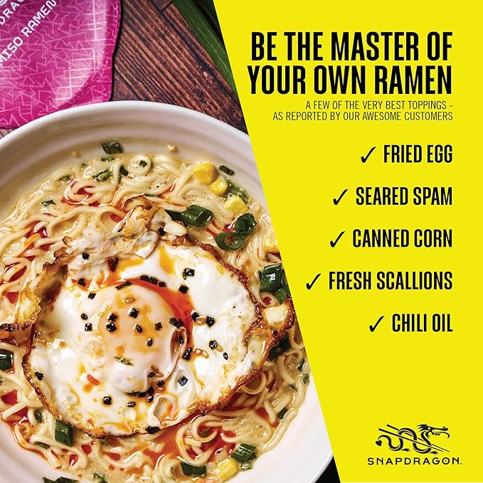 Snapdragon Miso Ramen Cup Noodles - 6 Pack Instant Ramen Bowl with Authentic Wheat Noodles Soup Sauce Base Vege Pack and Flavoring Chili Oil. Microwave or Hot Water Easy Meal Prep