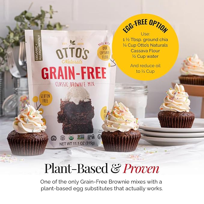Otto's Naturals Grain-Free Classic Brownie Mix 11.1 Oz. 6 Pack Top 9 Allergen-Free Organic Cassava Flour Gluten Free Non-GMO Vegan Plant-Based