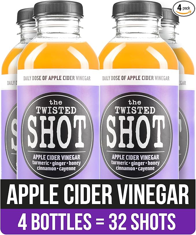 The Twisted Shot | Organic Apple Cider Vinegar Wellness Shots with Ginger Turmeric Honey Cinnamon and Cayenne | Digestion Immunity and Gut Health Support | Ready to Drink | 4 16 oz Bottles