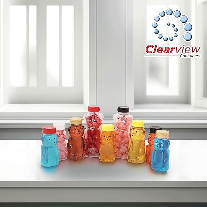 12 Ounce Clear Plastic Squeezable Honey Bears with Sealable Flip Top Lids - BPA Free Hand Wash Only (Red 6 Pack)