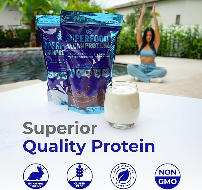 Superfood Vegan Protein (Vanilla) | Plant-Based Protein with Superfoods &amp Probiotics | Muscle Recovery &amp Energy | 15 Servings