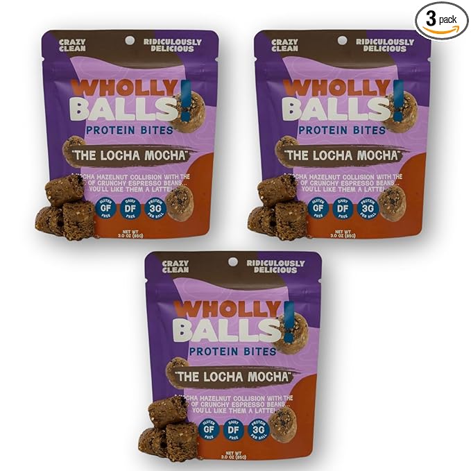 Wholly Balls Protein Bites – Healthy Plant-Based Snack | High Protein Low Sugar Gluten-Free Energy Balls (Pack of 3 Loca-Mocha)