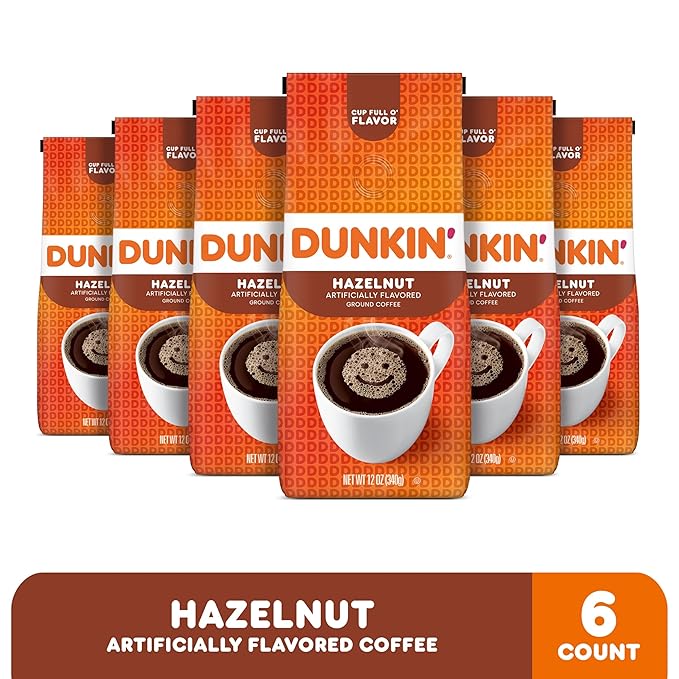 Dunkin' Hazelnut Flavored Ground Coffee 12 Ounces (Pack of 6)