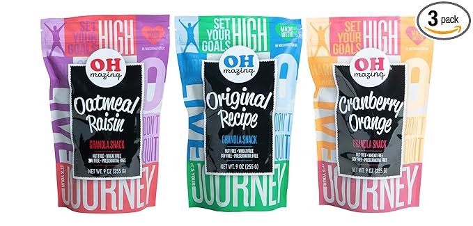 Oh-Mazing Granola Snack Gluten-Free Nut-free No Soy No Preservatives Small Batch 3 Count 9 oz Bags (Mixed Variety)
