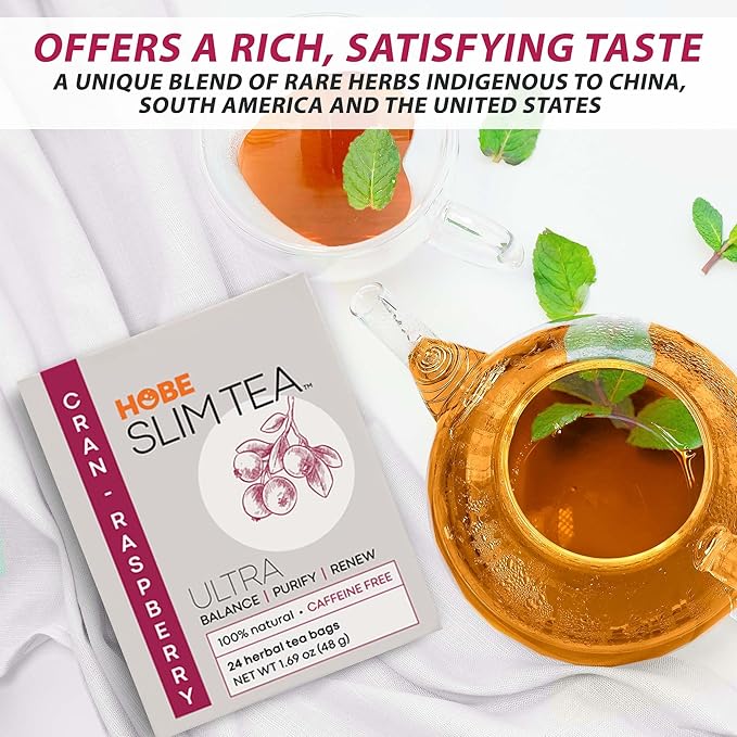 Hobe Labs Cran-Raspberry Tea - Natural Herbal Infusion for Body Balance and Refreshment - Caffeine-Free (96 Tea Bags)