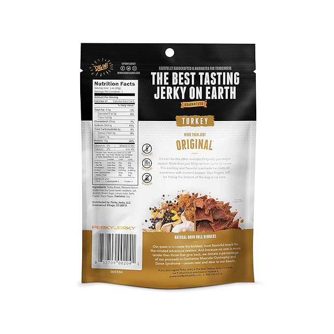 Perky Jerky Original Turkey Jerky 1oz (Pack of 12) - Low Sodium - 10g Protein per Serving - Low Fat - 100% U.S. Sourced - Tender Texture and Bold Flavor