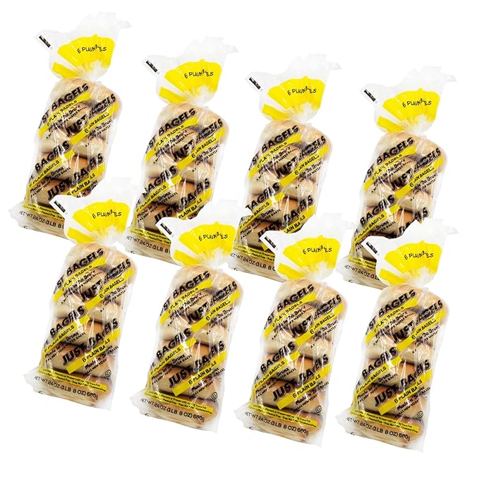 Just Bagels Plain Bagels - 8 Packs Of 6 Bagels Per Pack - 48 Total Non-GMO