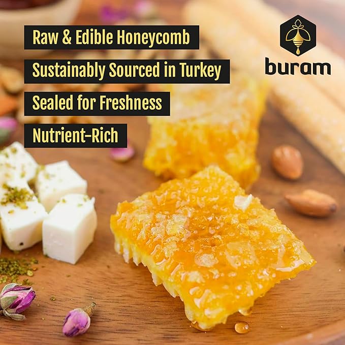 Buram Gourmet Raw Honeycomb | All-Natural | Pure Unfiltered | Edible Wax | No Additives No Preservatives | Harvested from Turkish Mountains | 7.1 oz (Pack of 36)