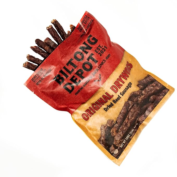 Biltong Depot Original Drywors - 1lb (16oz) | Air-Dried Beef Snack Sticks | High Protein | Keto &amp Paleo Friendly | Zero Sugar | Gluten Free | No Artificial Preservatives | No MSG