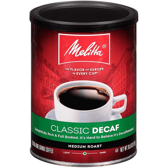 Melitta Classic Decaf Coffee Medium Roast Extra Fine Grind 10.5 Ounce Can (Pack of 6) 63 Ounces Total