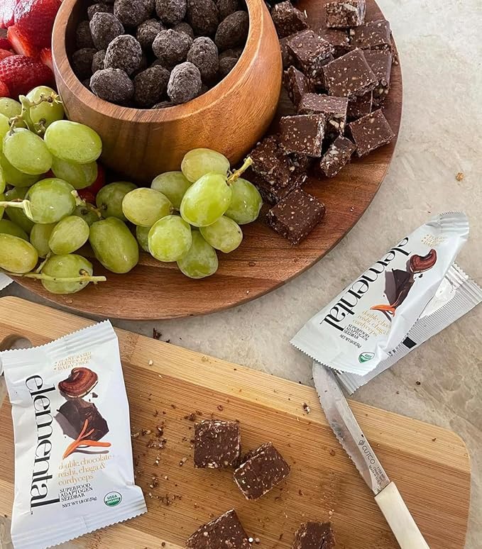 Elemental Superfood Seedbars Double Chocolate + Reishi Chaga &amp Cordyceps 1.8 Ounce - 12 Pack 100% Certified Organic Non-GMO Verified Gluten Free Dairy Free Plant Based