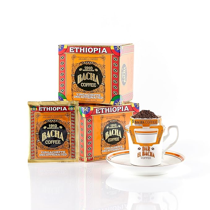 Bacha Coffee | Yirgacheffe Decaf Ethiopia Single Origin Medium Dark Roast 100% Arabica Specialty Coffee 12 Coffee Drip Bags Gift Box