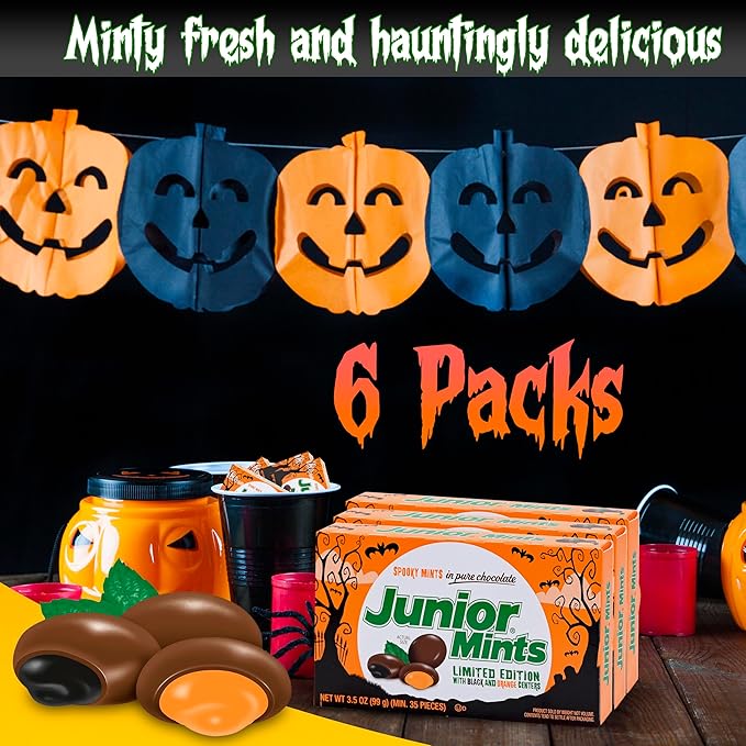 Spooky Halloween Candy 6-Pack Limited Edition Black &amp Orange Centers Dark Chocolate Mint Treats Trick-or-Treat &amp Haunted Movie Theatre Boxes Halloween Party Favors Gluten-Free &amp Peanu