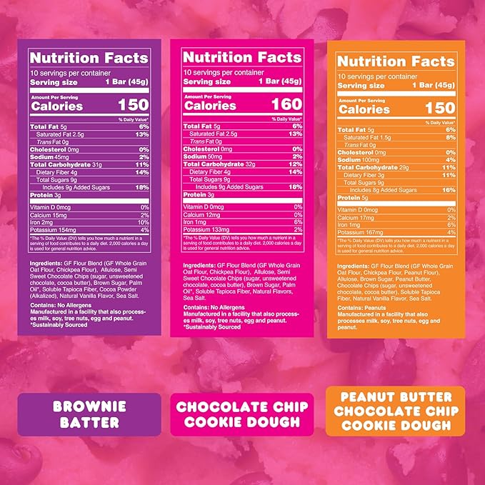 Whoa Dough Best Sellers Edible Cookie Dough Bars- Certified Non-GMO Kosher and Gluten Free Bars - Healthy Snack Foods - Plant Based Snacks - Real Ingredients - Variety Pack (6 Bars)