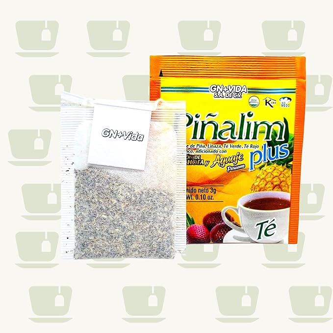 Pinalim Plus Tea Enhanced with Aguaje Peruano and Artichoke Heart la formula Original de Pinalim Mas Aguaje y Corazon de Alcachofa Mas Fuerte Healthy Antioxidant Formula Caffeine Free All Natural Cle