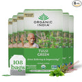 Organic India Tulsi Green Herbal Tea - Stress Relieving &amp Balancing Immune Support Adaptogen Vegan USDA Certified Organic Caffeine-Free - 18 Infusion Bags 6 Pack