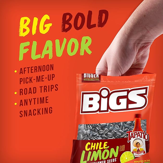 BIGS Sunflower Seeds Tapatio Chile Limon Flavor Easter Basket Stuffer for Sports Fans 5.35 oz. (Pack of 12)