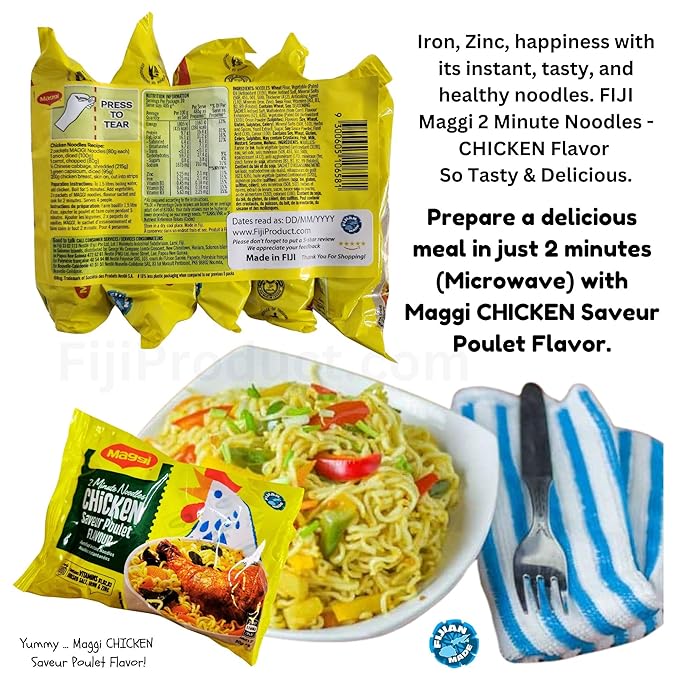 Tasty! Instant 2 Minute Noodles - Chicken Flavor with Seasonings (4 x 5 Packs / 80g Ea) To boost the goodness in your bowl So Delicious Meal!