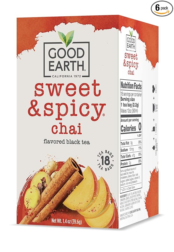 Good Earth Tea Sweet &amp Spicy Chai Black Tea 18 Teabags (Pack of 6)
