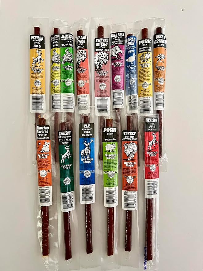 Jerky Dynasty Buffalo Bob's Mixed Variety Pack - 15-Piece Assortment of Exotic Meats - including Wild Boar Venison and Aligator - Gourmet Beef Jerky &amp Beef Sticks with Unique Flavors
