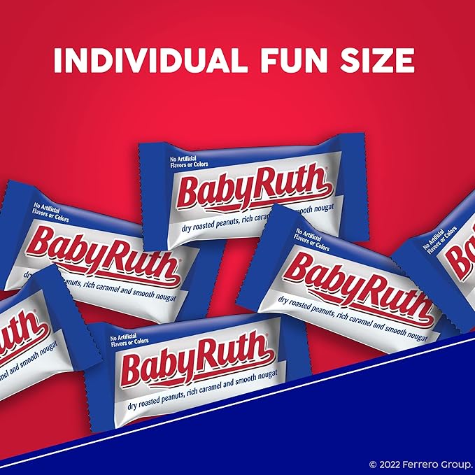 Baby Ruth Chocolatey Peanut Caramel Nougat Fun Size Individually Wrapped Candy Bars 10.2 oz each Bulk 12 Pack