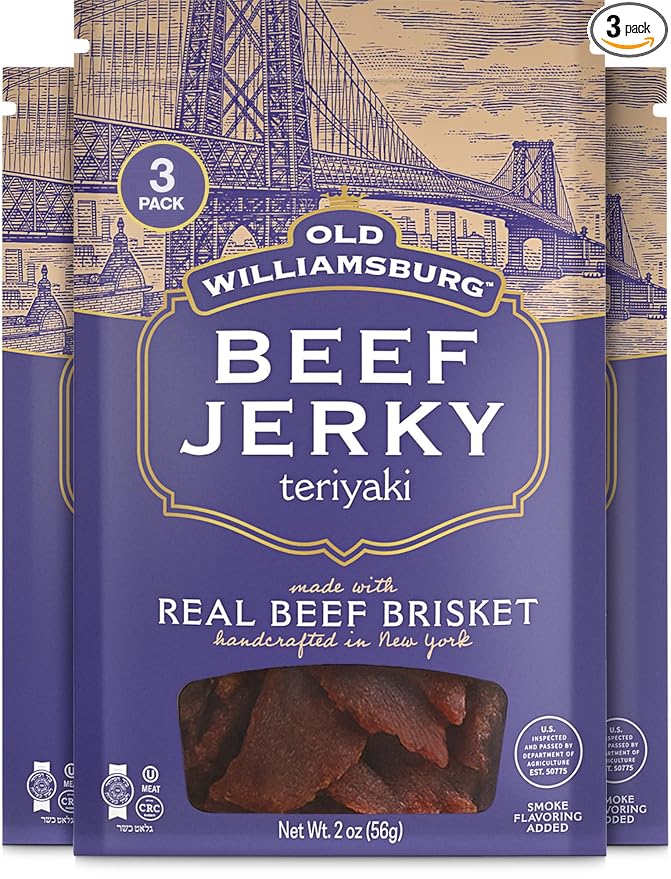 Old Williamsburg Teriyaki Beef Jerky 2oz (3 pack) | Real Beef Brisket | Hand Crafted Jerky | Gluten Free Meat Snack | Protein Packed