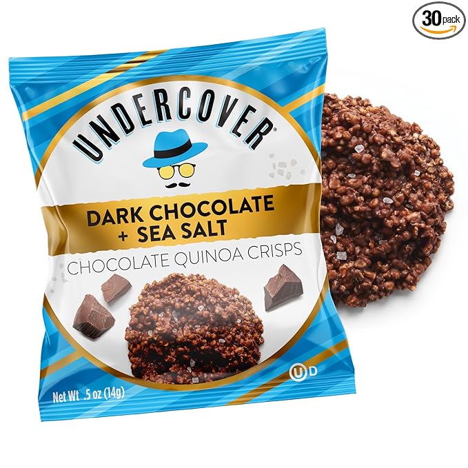 Undercover Snacks Chocolate Quinoa Crisps - Dark Chocolate + Sea Salt | 30-Count Individually Wrapped Crisps | Gluten Free Nut-Free Allergen Friendly Kosher Plant-Based AIRLINE SIZE