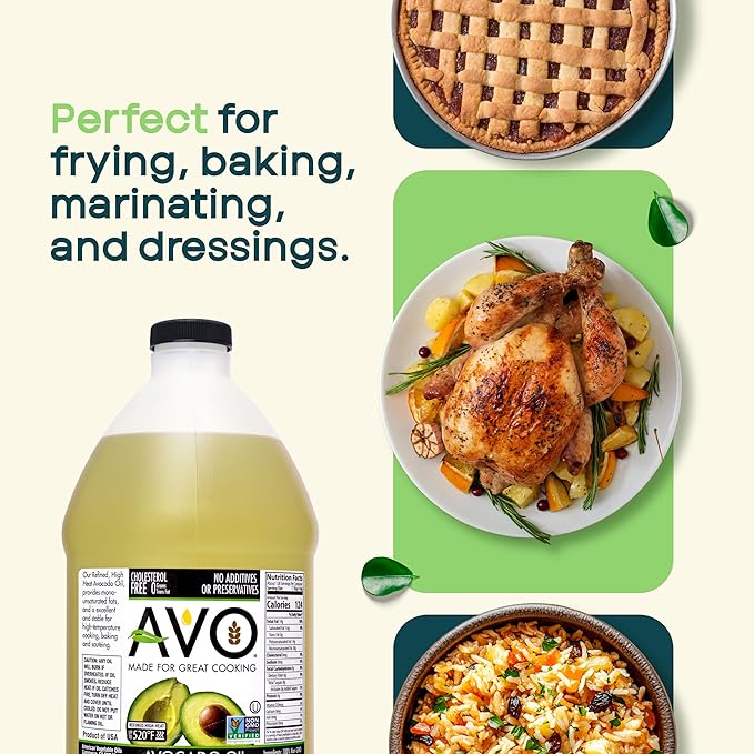 AVO Bulk Avocado Oil for Cooking Half Gallon (64 fl oz) Non-GMO Certified No Preservatives High Smoke Point 500°F Neutral Flavor Gluten-Free Plant-Based OU Kosher