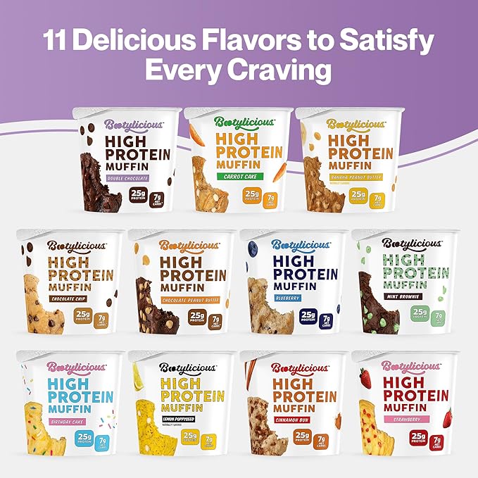 Bootylicious | 25g Protein Muffin | Double Chocolate | Low Carb 16g-18g Fiber Low Glycimic Index Low Sugar 2.75oz Cup 12-Pack