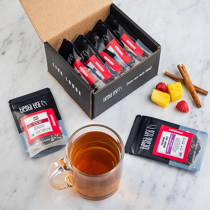 Tiesta Tea - Black Sampler Dry Flight Set Loose Leaf High Caffeine Makes Hot &amp Iced Assorted Tea Sets with Herbal Chai Fruit Black Teas &amp More 7 Resealable Sample Pouches
