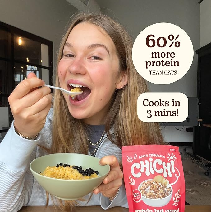 ChiChi – Protein Hot Cereal | Apple Cinnamon (8.8 oz x 4 pouches 20 servings) —Made with Chickpeas Protein-packed (10g) High Fiber Made with Simple Ingredients Grain Free Gluten Free Vegan