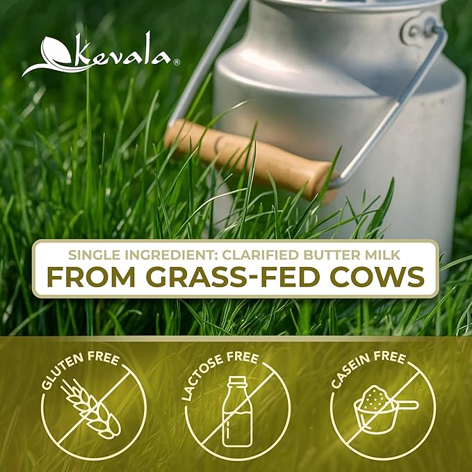 Kevala Clarified Butter Ghee – Grass‑Fed Lactose &amp Casein Free High Smoke Point Cooking &amp Baking Butter Alternative – Keto &amp Gluten Free Spread &amp Oil Substitute | 2 lb