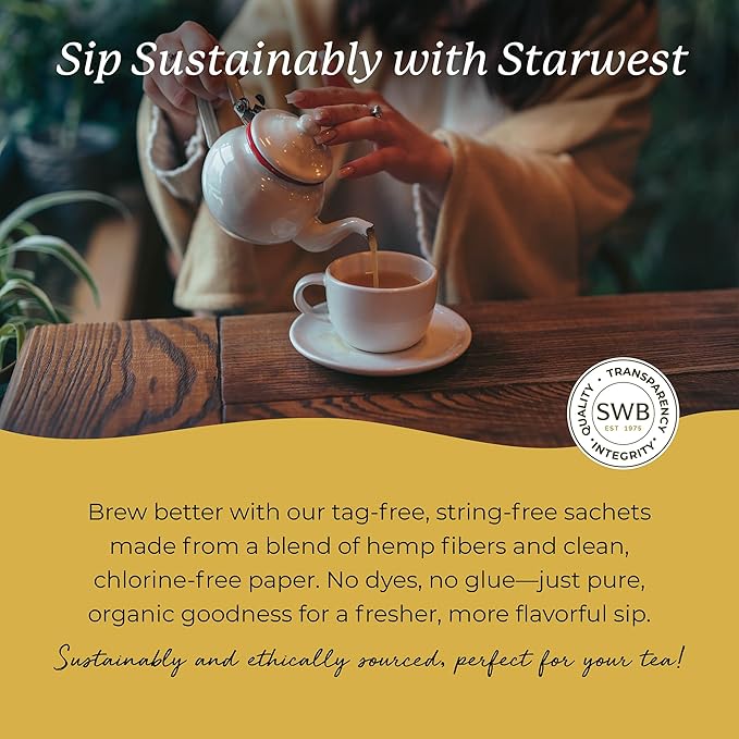 Starwest Botanicals Organic Lemon Ginger Tea - Caffeine Free Herbal Blend for Women &amp Men Lemongrass Ginger Root &amp Peppermint Leaf String Free Sachets Non GMO - Bulk Pack 100 Tea Bags