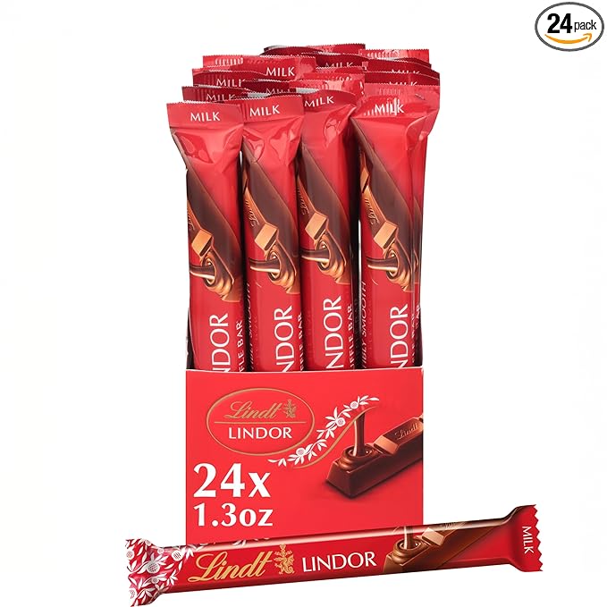 Lindt LINDOR Milk Chocolate Truffle Bar Chocolate Candy Bar with Smooth Center 1.3 oz. (24 Pack)
