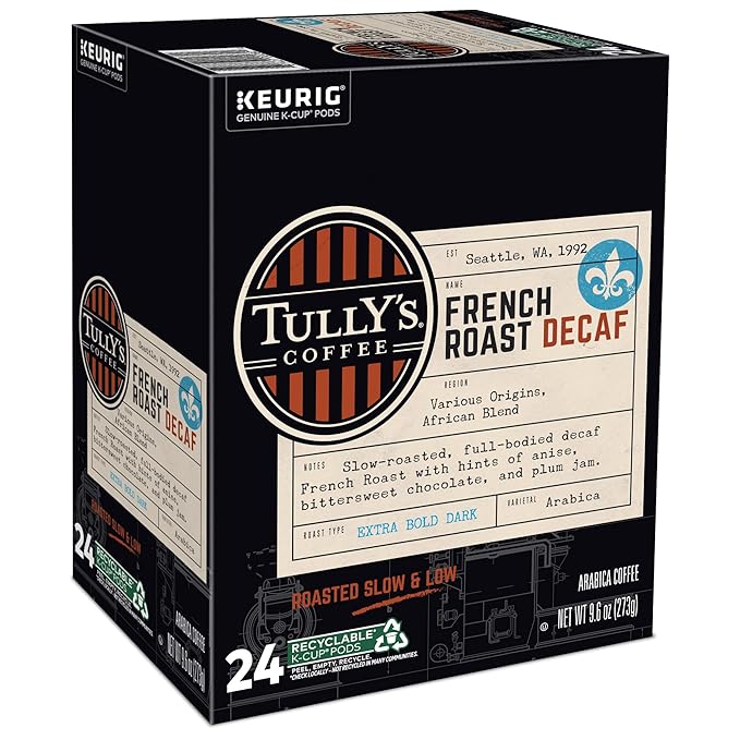 Tully's Coffee French Roast Decaf Keurig Single-Serve K-Cup Pods Dark Roast 96 Count