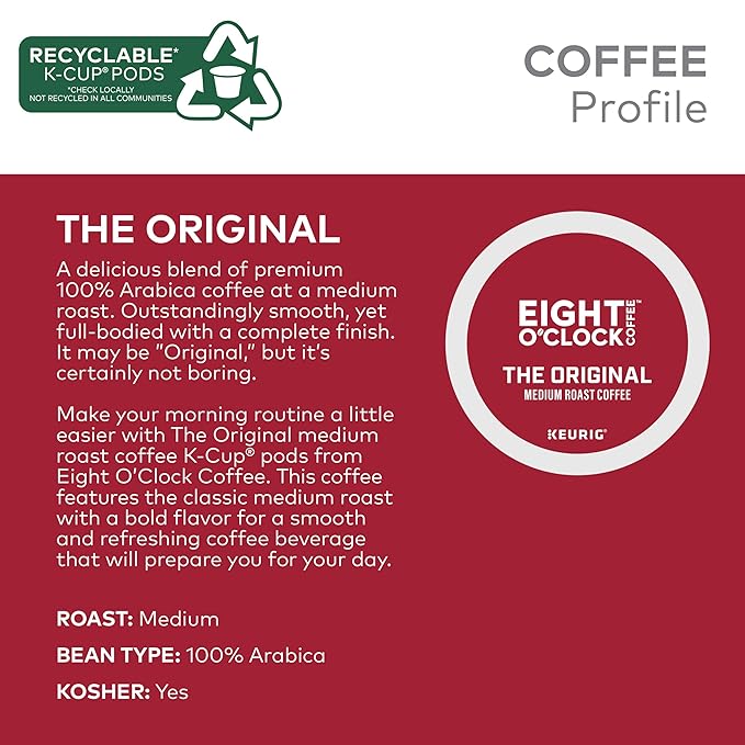 Eight O Clock The Original Single-Serve Keurig K-Cup Pods Medium Roast Coffee 192 Count (8 Boxes of 24 Pods)