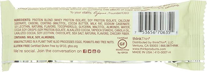 thinkThin White Chocolate Gluten Free 2.1-Ounce Bars (Pack of 15)