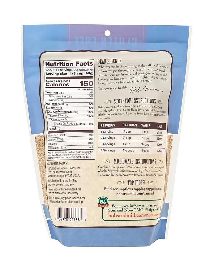 Bob's Red Mill Gluten Free Oat Bran 16-ounce (Pack of 4)