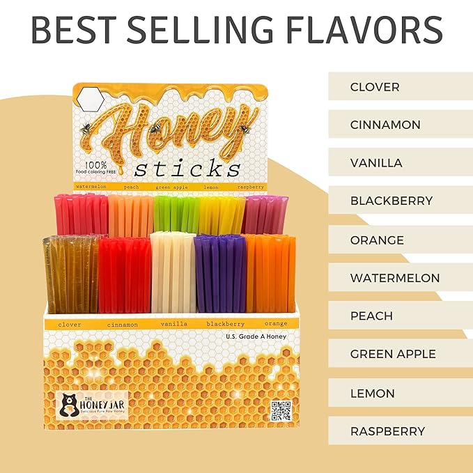 The Honey Jar - Traditional Honey Stick Retail Display with 500 Assorted Honey Sticks perfect for Gift Shop Grocery Store Boutique Farmers Market