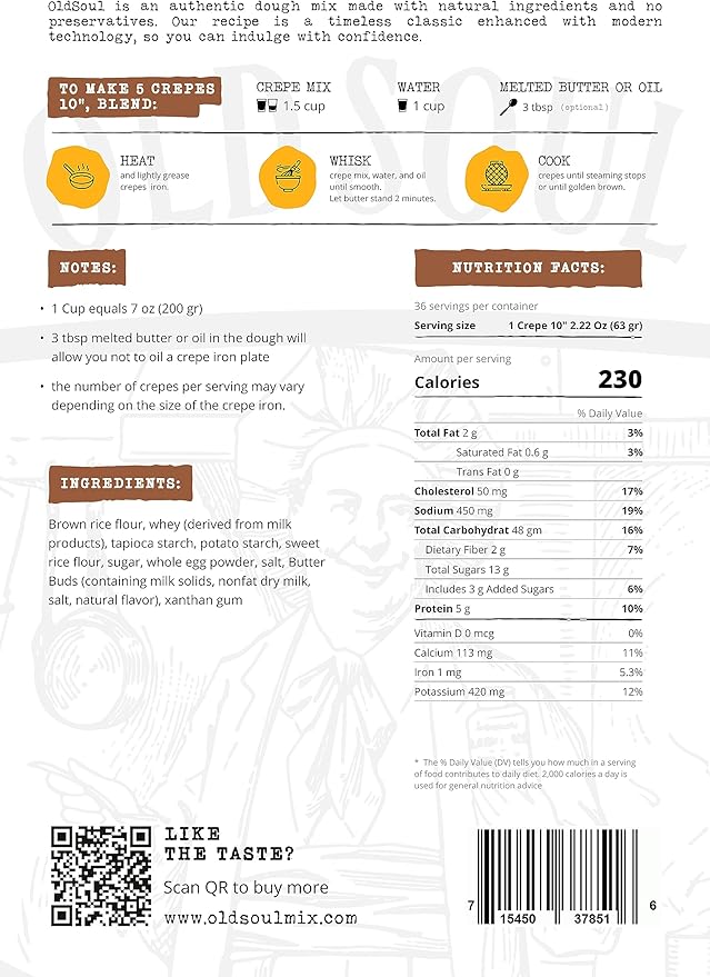 OldSoul Professional Crepe Mix | GLUTEN FREE | Chocolate Flavour | 30 Lbs | 216 Crepes (30 Lbs Gluten Free)