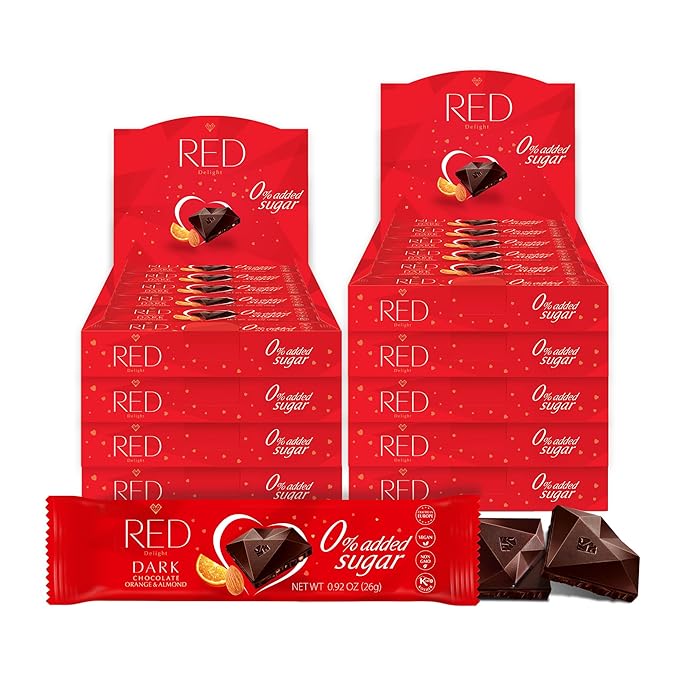 RED Delight®™ Orange and Almond Dark Chocolate 12 Count Box of Grab N Go Travel Size Bars (0.92 Ounces Each) (9 Boxes - Total of 108 Bars)