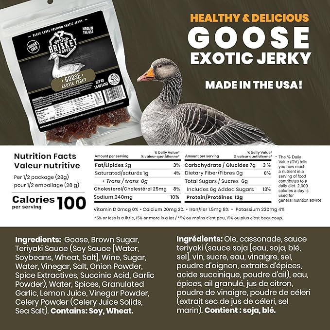 GOOSE JERKY - Premium Waterfowl Meat - Wild Game Bird Snack - Unique Hunter Gift for Dad Grandpa - Exotic Meat Lover Present