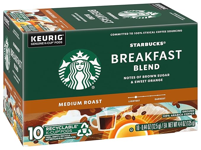 Starbucks Coffee K-Cup Pods Breakfast Blend Medium Roast Ground Coffee K-Cup Pods for Keurig Brewing System 10 CT K-Cup Pods Per Box (Pack of 3 Boxes)
