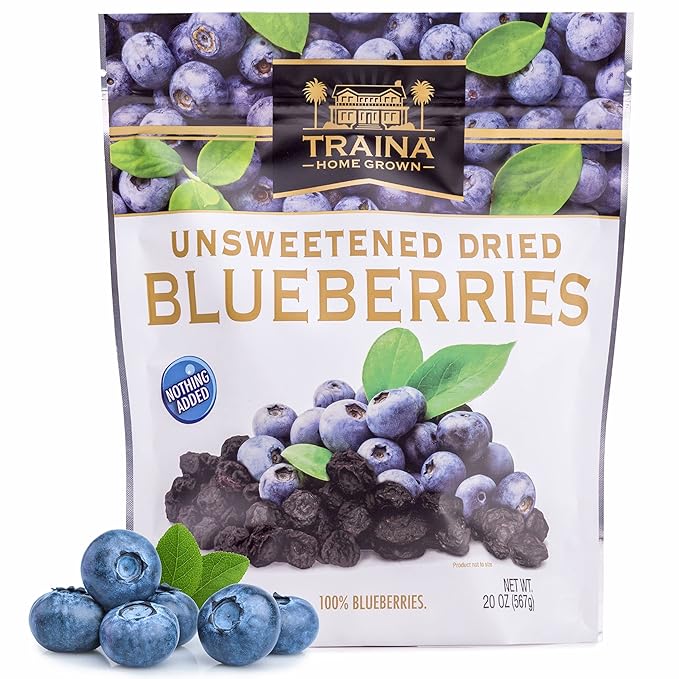 Traina Home Grown Unsweetened Dried Blueberries - Healthy &amp Non-GMO Natural Sweet Flavor With No Sugar Added Perfect Snack In Resealable Pouch (20 Oz)