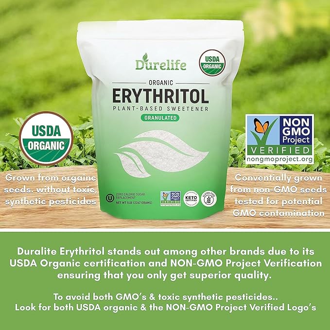 Durelife USDA organic erythritol sweetener non gmo verified Keto certified No After Taste Kosher Zero Calorie Plant-Based Sugar Alternative 10 LB