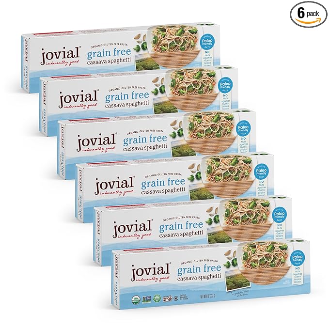Jovial Grain-Free Cassava Spaghetti - Spaghetti Noodles Cassava Pasta Paleo Pasta Gluten Free Pasta Spaghetti Grain-Free Certified Gluten-Free USDA Certified Organic Non-GMO - 8 Oz 6 Pack
