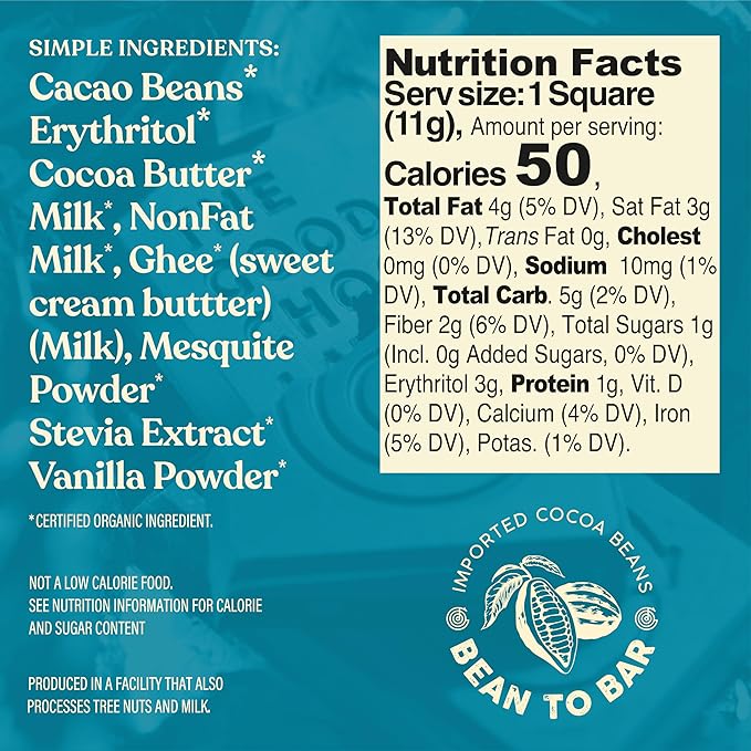 The Good Chocolate - Keto Milk Chocolate Style Squares 80% Less Sugar Lower Net Carb Snack Lower Calorie Creamy Chocolate Candy 24 Square Family Pack