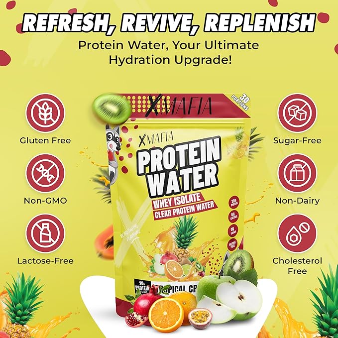 XMafia - Clear Whey Protein Isolate Powder – 20g Protein + Collagen Peptides 30 Servings Zero Sugar Refreshing Light Protein Drink Water Whey Powder Protein Shake Lactose Free – Tropical