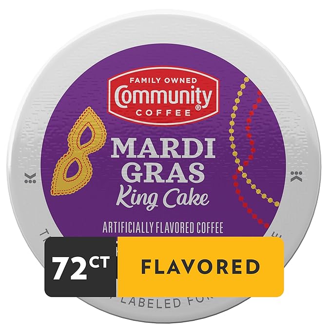 Community Coffee Mardi Gras King Cake Flavored 72 Count Coffee Pods Medium Roast Compatible with Keurig 2.0 K-Cup Brewers 72 Count (Pack of 6)