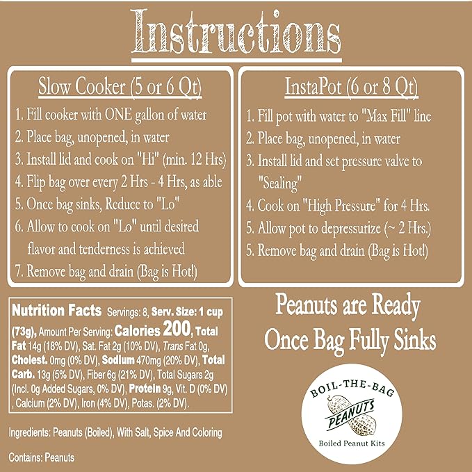 Boiled Peanuts Kit | Contains Premium In Shell Peanuts Salt and a Unique Seasoning Blend in a Muslin Cooking Bag | 6 Kits of Garlic Onion Flavor